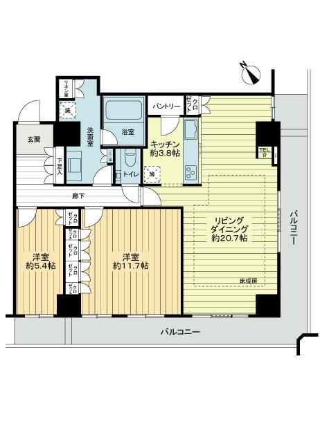 Floor plan. 2LDK, Price 69,800,000 yen, Occupied area 95.05 sq m , Balcony area 25.12 sq m