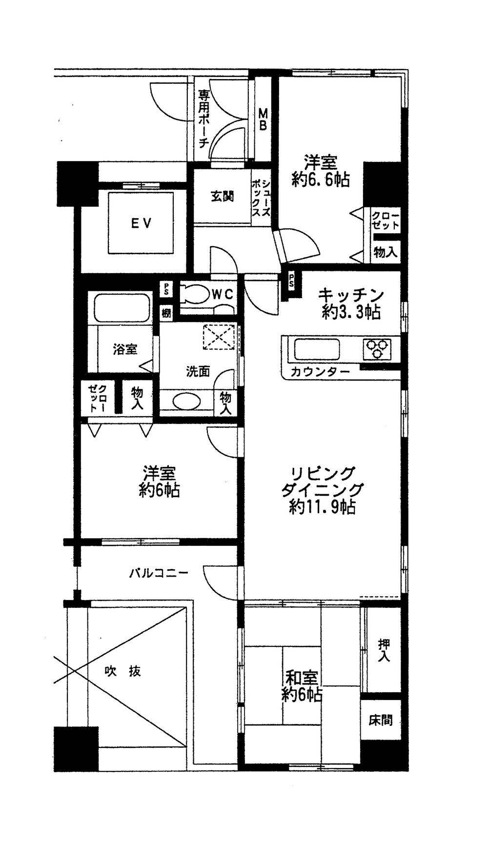 Floor plan. 3LDK, Price 28.8 million yen, Occupied area 77.47 sq m , Balcony area 9.02 sq m pets (dog ・ Cat) is possible breeding.