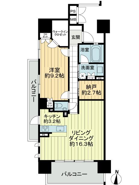 Floor plan. 1LDK + S (storeroom), Price 38 million yen, Occupied area 76.96 sq m , Balcony area 15.73 sq m southwest angle room