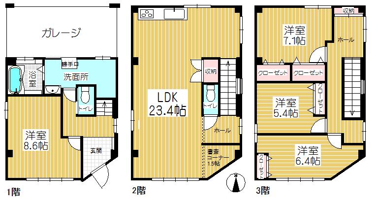Floor plan. 39,800,000 yen, 4LDK, Land area 63.37 sq m , Building area 135.18 sq m steel frame three-story