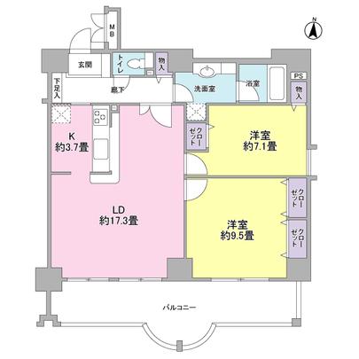 Floor plan. ● 7 floor of the southeast angle room!  ● LDK total of about 20 tatami mats!  ● 2WAY kitchen