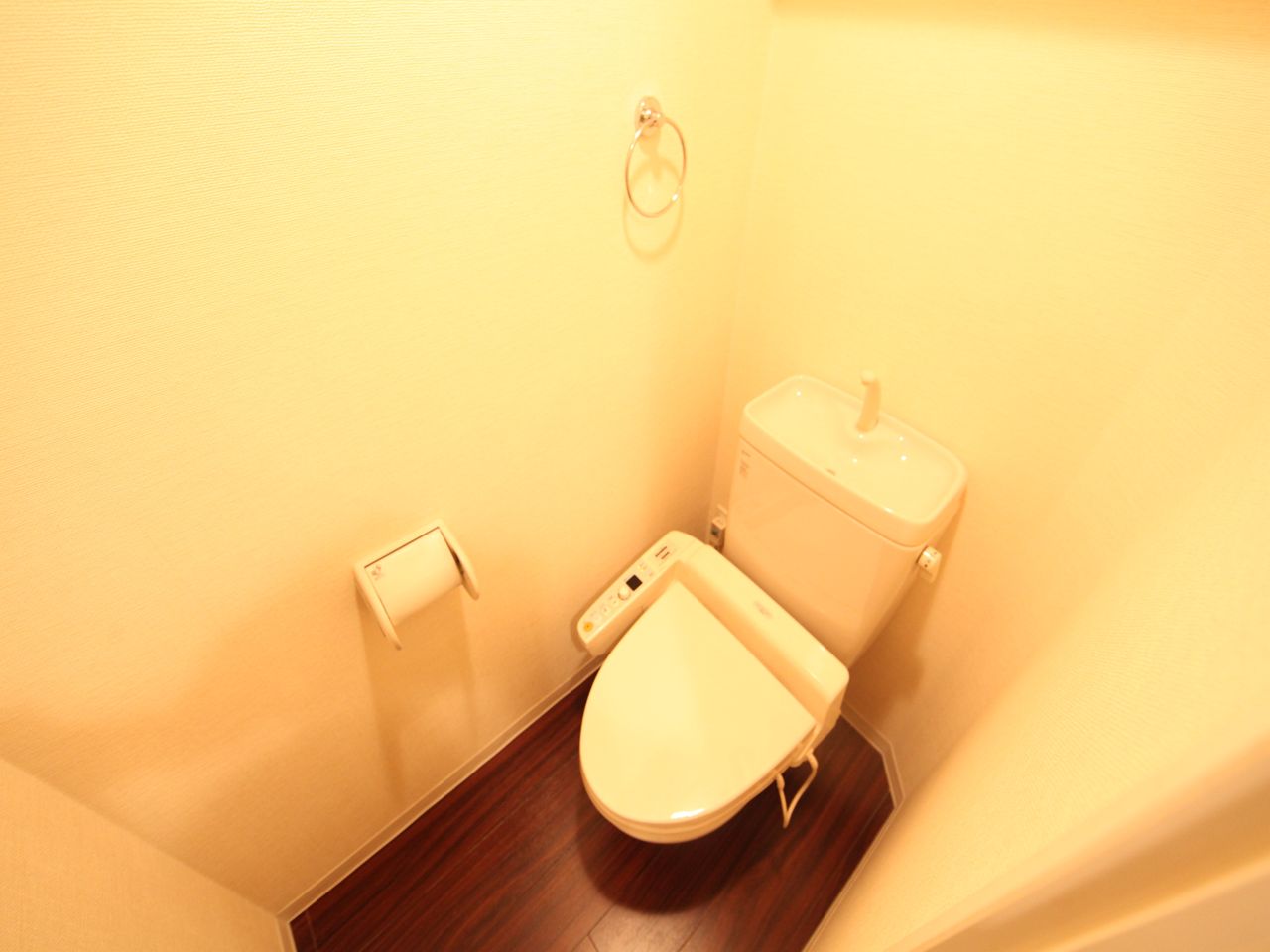 Entrance. Warm water cleaning toilet seat with toilet