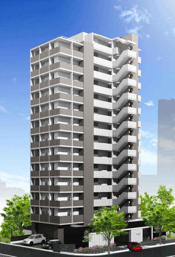 Features of the building.  [appearance] To keynote a monotone, Suitable design to urban apartment in harmony with cityscape. Ashirai tiles on the wall feeling of luxury, It is calm impression (Rendering)
