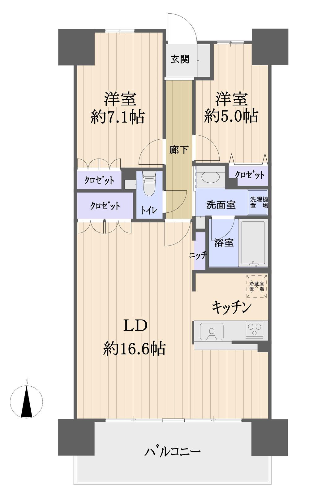 Floor plan. 2LDK, Price 22,900,000 yen, Occupied area 69.14 sq m , Balcony area 11.21 sq m
