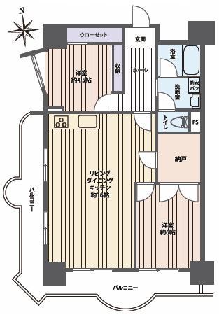 Floor plan. 2LDK + S (storeroom), Price 13,900,000 yen, Occupied area 63.63 sq m , Balcony area 6.19 sq m   ■ 2LDK + storeroom: Indoor Disabled ☆