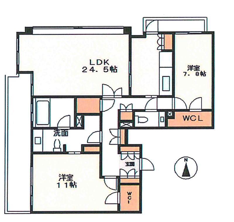 Floor plan. 2LDK, Price 80 million yen, Footprint 101.89 sq m , Balcony area 15.42 sq m