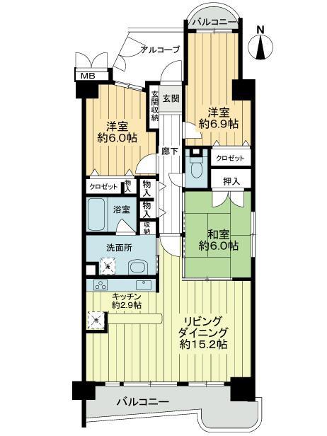 Floor plan. 3LDK, Price 23.2 million yen, Footprint 82.6 sq m , Balcony area 24.98 sq m
