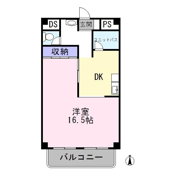 Floor plan. 1DK, Price 7.5 million yen, Occupied area 44.74 sq m