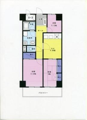Floor plan. 3DK, Price 10.8 million yen, Occupied area 60.16 sq m , Balcony area 7.68 sq m