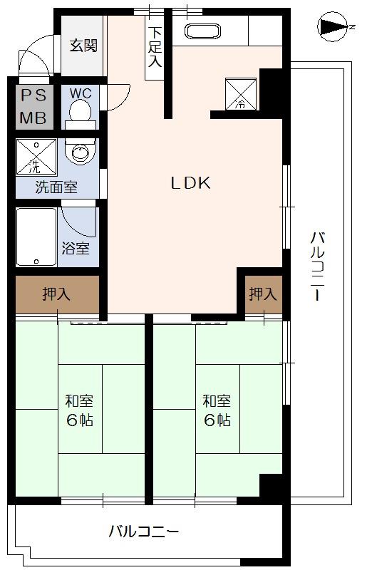 Floor plan. 2DK, Price 11.8 million yen, Occupied area 50.58 sq m , Balcony area 16.99 sq m