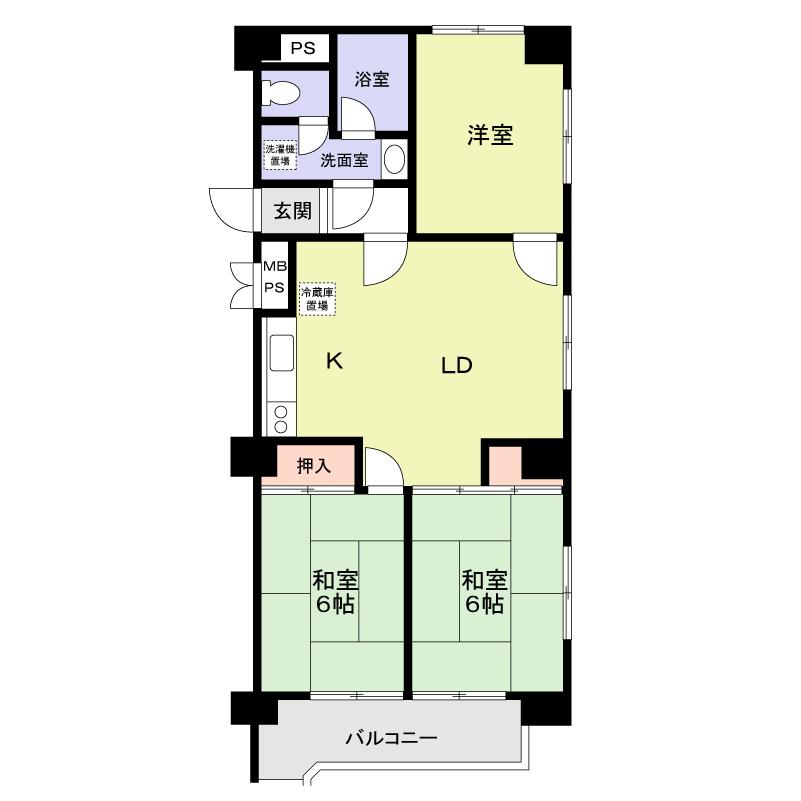 Floor plan. 3LDK, Price 8.8 million yen, Footprint 64.9 sq m , Balcony area 6.24 sq m 3LDK