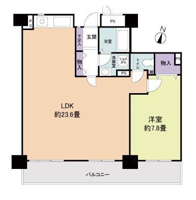 Floor plan. 1LDK, Price 18 million yen, Occupied area 65.44 sq m , Balcony area 12.1 sq m