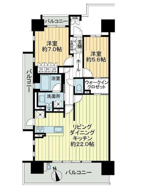 Floor plan. 2LDK, Price 31,800,000 yen, Occupied area 79.02 sq m , Balcony area 24.55 sq m floor plan