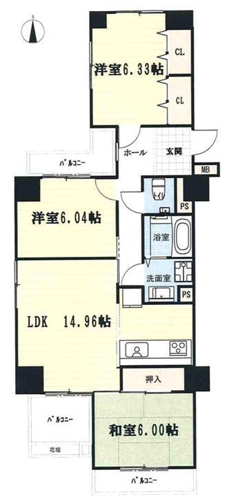 Floor plan. 3LDK, Price 17.8 million yen, Occupied area 77.43 sq m , Balcony area 11.53 sq m