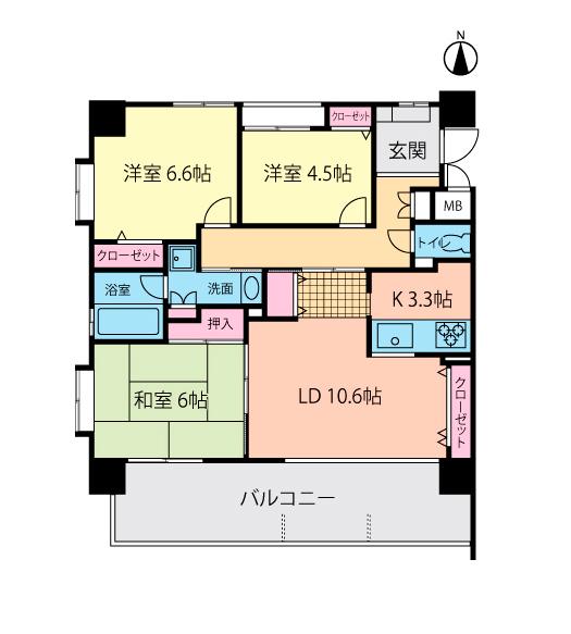 Floor plan. 3LDK, Price 22,800,000 yen, Occupied area 72.22 sq m , Balcony area 16.12 sq m per yang ・ Good view! 8 Kaikaku room!