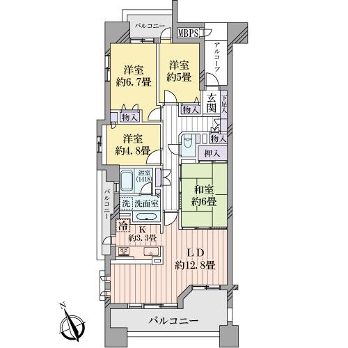 Floor plan. 4LDK, Price 32,100,000 yen, Occupied area 86.88 sq m , Balcony area 21.73 sq m