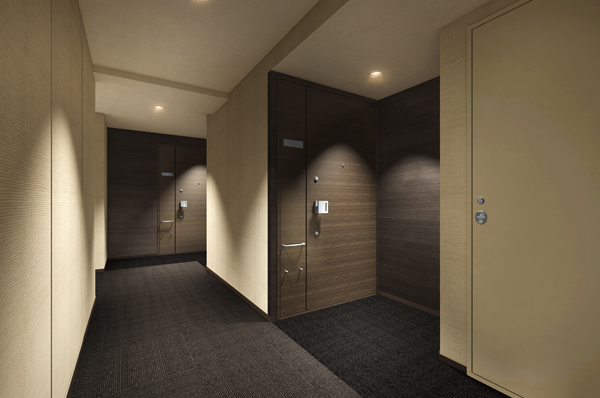 You can also shut out the outside of the line of sight, Comfortable life is realized in the corridor design within it does not reach the rain and wind / The inner corridor Rendering CG
