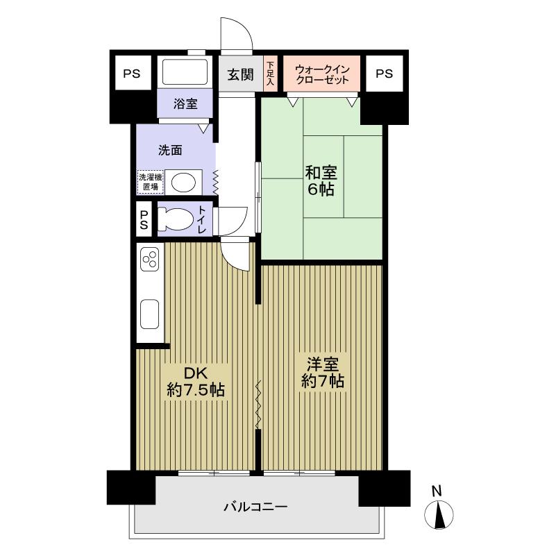 Floor plan. 2DK, Price 10 million yen, Occupied area 48.12 sq m , Balcony area 6.48 sq m 2DK