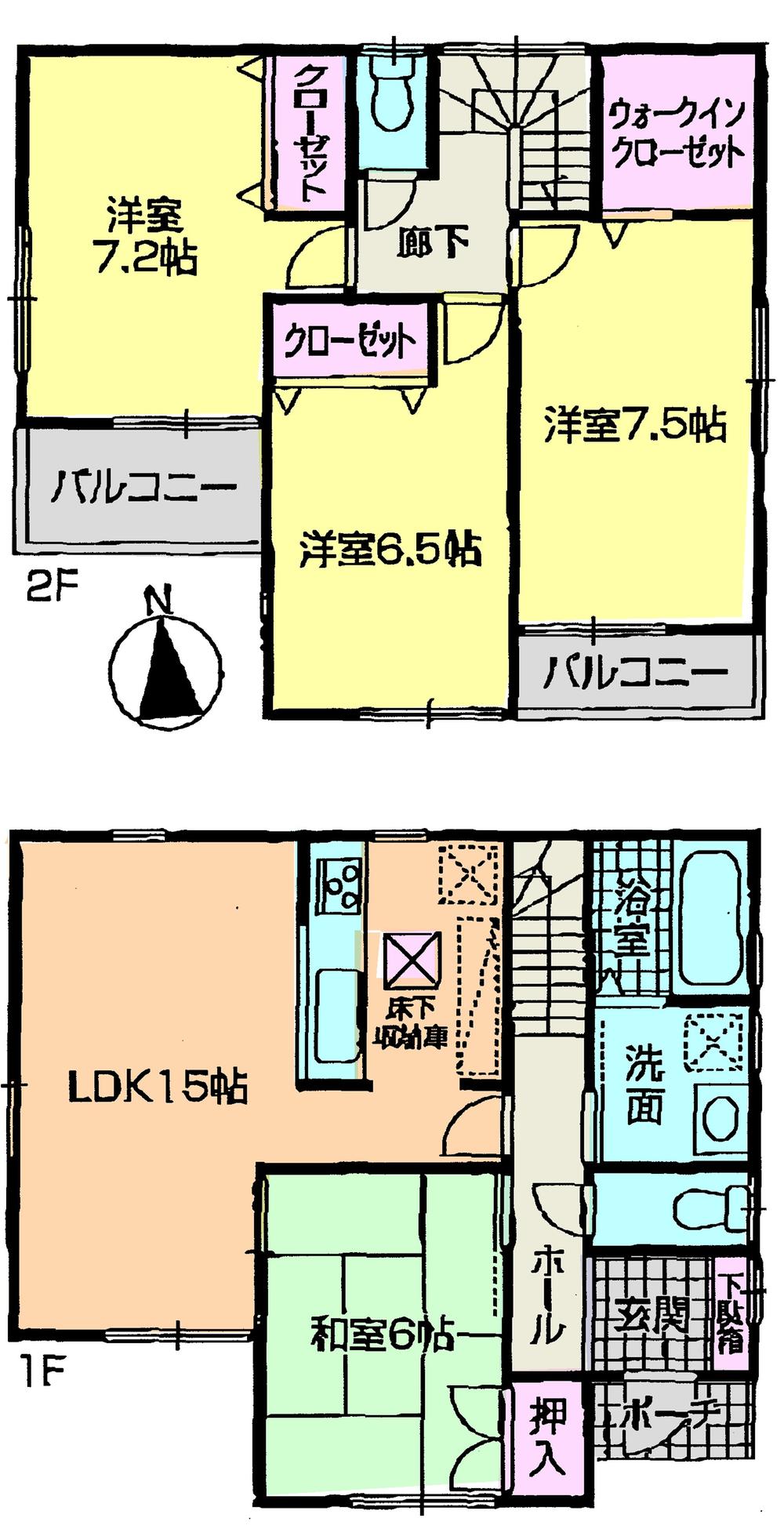 Floor plan. (1 Building), Price 28.8 million yen, 4LDK, Land area 104.7 sq m , Building area 98.42 sq m