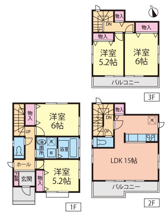 Floor plan. (Building 2), Price 26,900,000 yen, 4LDK, Land area 103.58 sq m , Building area 98.56 sq m