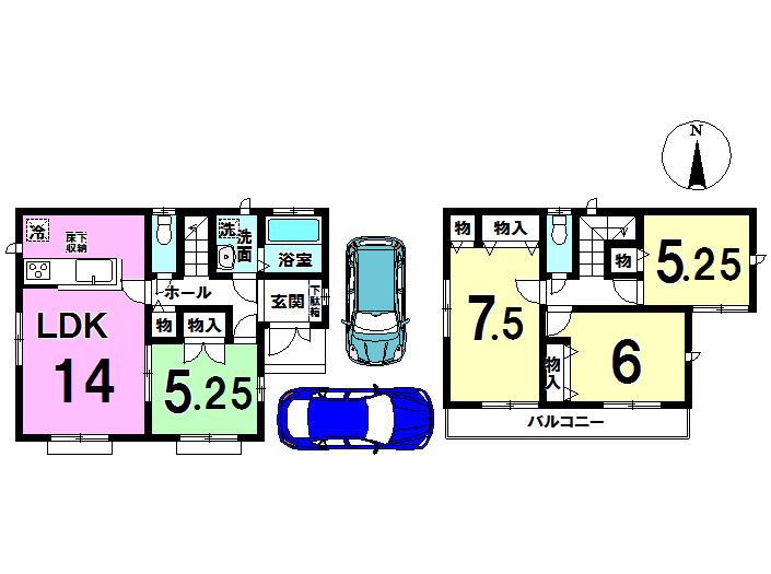Floor plan. (E Building), Price 28.8 million yen, 4LDK, Land area 100.14 sq m , Building area 91.52 sq m