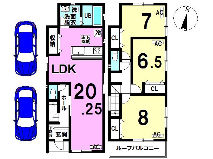 Floor plan. (Building 2), Price 22,800,000 yen, 3LDK, Land area 171.61 sq m , Building area 98.55 sq m