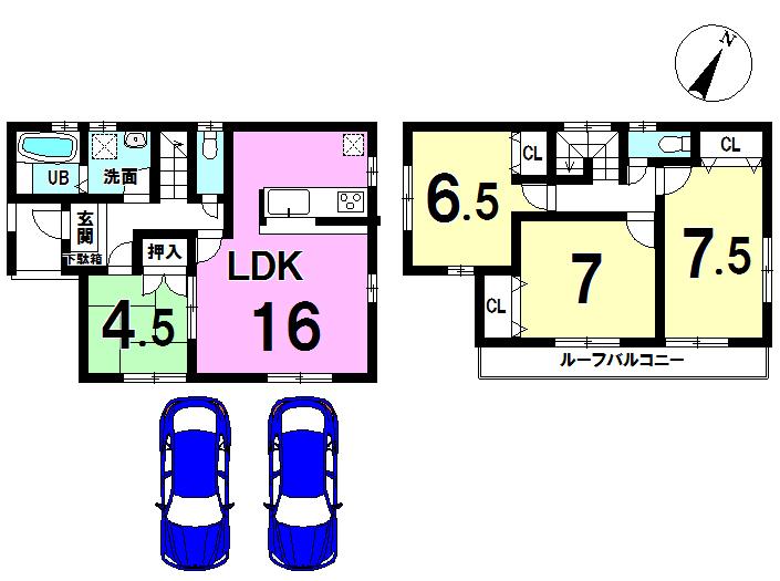 Floor plan. (Building 2), Price 29,800,000 yen, 4LDK, Land area 148.5 sq m , Building area 98.9 sq m