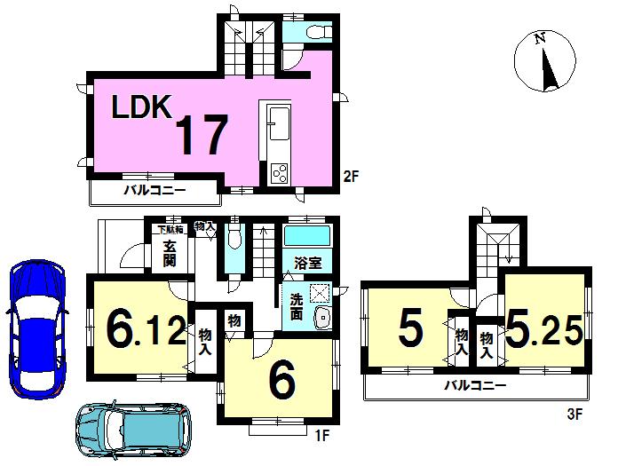 Floor plan. (1 Building), Price 32,100,000 yen, 4LDK, Land area 95.3 sq m , Building area 98.55 sq m