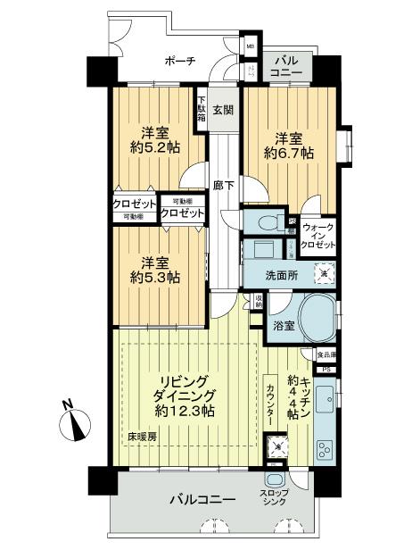 Floor plan. 3LDK, Price 20.8 million yen, Occupied area 75.98 sq m , Balcony area 13.58 sq m footprint 75.98 sq m  ・ 3LDK