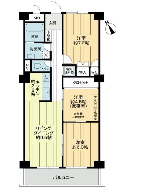 Floor plan. 3LDK, Price 12.8 million yen, Occupied area 71.89 sq m , Balcony area 7.49 sq m 3LDK occupied area 71.89 sq m