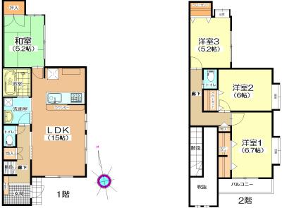Floor plan. 22,800,000 yen, 4LDK, Land area 117.49 sq m , Building area 92.74 sq m 4LDK. Attic storage Yes.