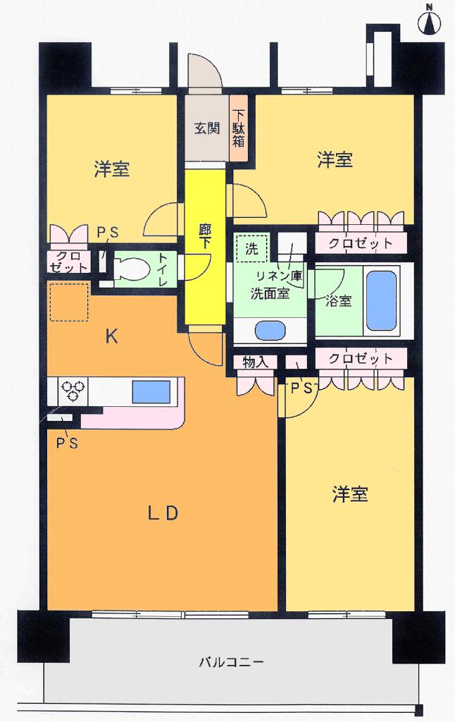 Floor plan. 3LDK, Price 19,800,000 yen, Occupied area 76.85 sq m , Balcony area 13.59 sq m