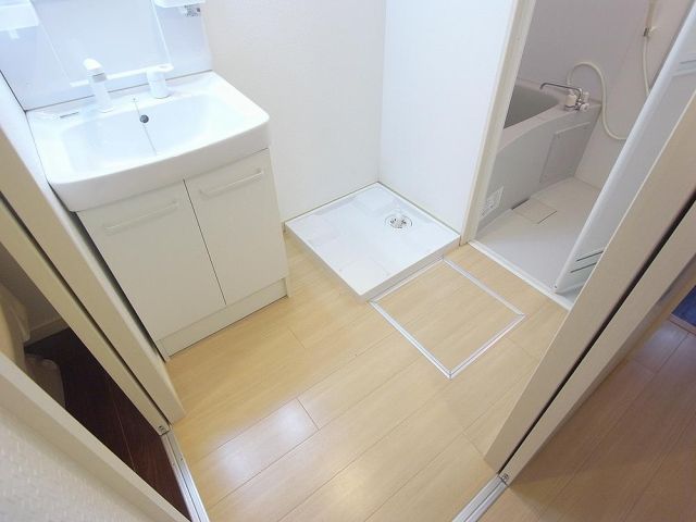 Washroom. Vanity is the undressing space, There is a washing machine inside the yard! 