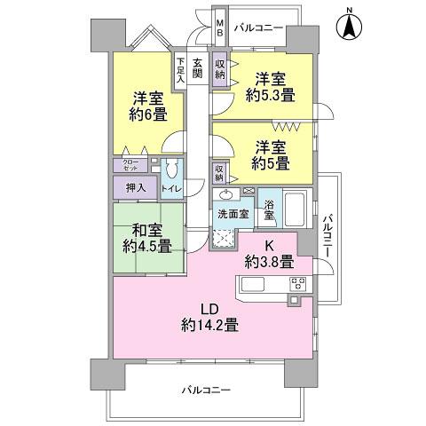 Floor plan. 4LDK, Price 22,800,000 yen, Occupied area 82.14 sq m , Balcony area 21.09 sq m