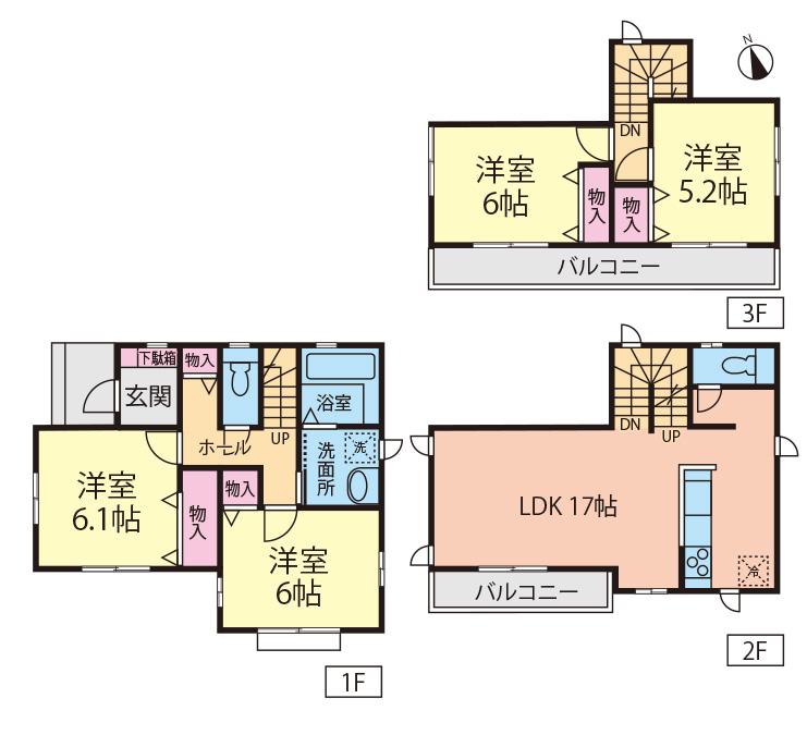 Floor plan. (1 Building), Price 32,100,000 yen, 4LDK, Land area 95.26 sq m , Building area 98.55 sq m