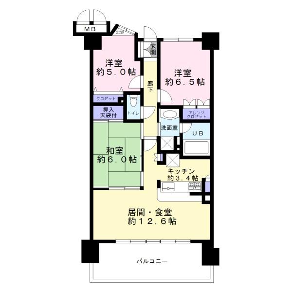 Floor plan. 3LDK, Price 17.5 million yen, Occupied area 68.38 sq m , Balcony area 12.9 sq m