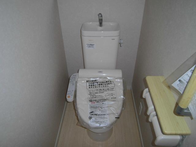Toilet. Hot water function with toilet