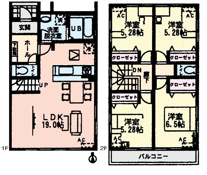Floor plan. (Building 2), Price 27,800,000 yen, 4LDK, Land area 114.95 sq m , Building area 97.72 sq m