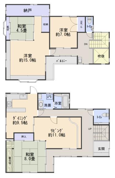 Floor plan. 58 million yen, 4LDK + S (storeroom), Land area 396.69 sq m , Building area 161.34 sq m