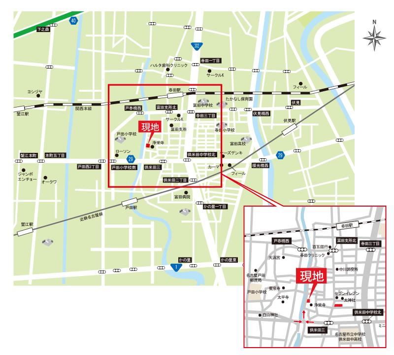 Local guide map. Residential area blessed with convenience and quiet environment to feel the city center familiar. Good location access to Nagoya city center is 22 minutes. Commute ・ Commute ・ Comfortable footwork to shopping. 