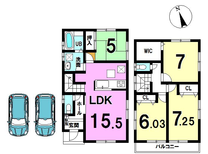 Floor plan. (Building 2), Price 26,800,000 yen, 4LDK, Land area 124.95 sq m , Building area 97.73 sq m