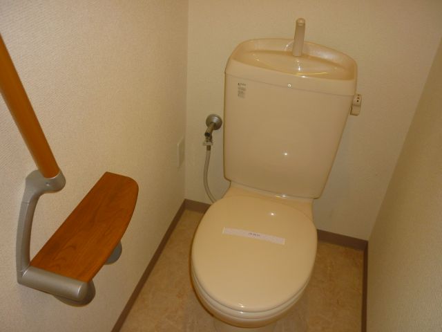 Toilet. Handrail with a Western-style toilet