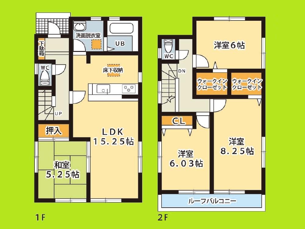 Floor plan. (Building 2), Price 27,800,000 yen, 4LDK+2S, Land area 125.45 sq m , Building area 98.55 sq m