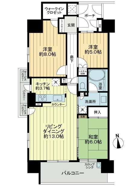 Floor plan. 3LDK, Price 23.6 million yen, Occupied area 78.58 sq m , Balcony area 13.32 sq m