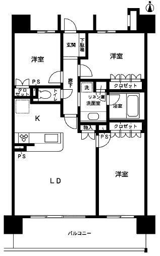 Floor plan. 3LDK, Price 19,800,000 yen, Occupied area 76.85 sq m , Balcony area 13.59 sq m floor plan