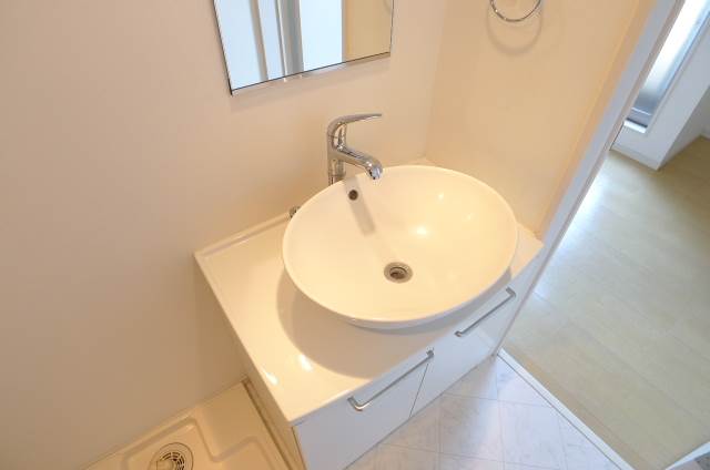 Washroom. I am happy and stylish independent wash basin! (Photo image)