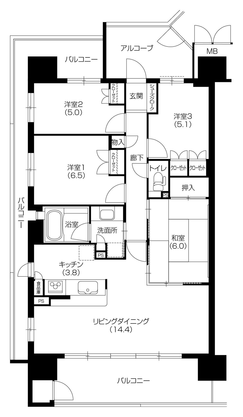 Floor plan. 4LDK, Price 28,300,000 yen, Footprint 89 sq m , Balcony area 22.32 sq m