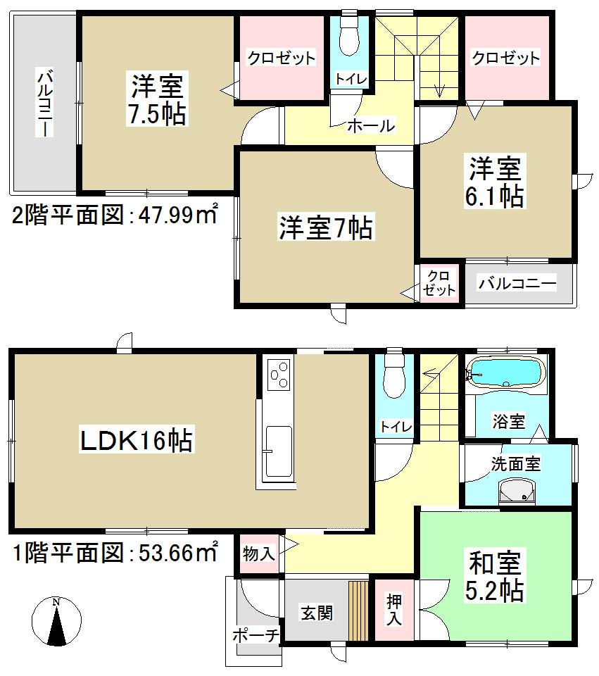 Floor plan. 34,800,000 yen, 4LDK, Land area 114.31 sq m , Building area 101.65 sq m two-sided balcony! 