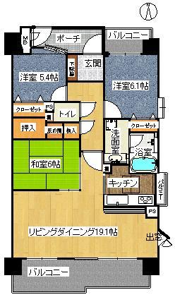 Floor plan. 3LDK, Price 22.5 million yen, Occupied area 84.62 sq m , Balcony area 17.36 sq m