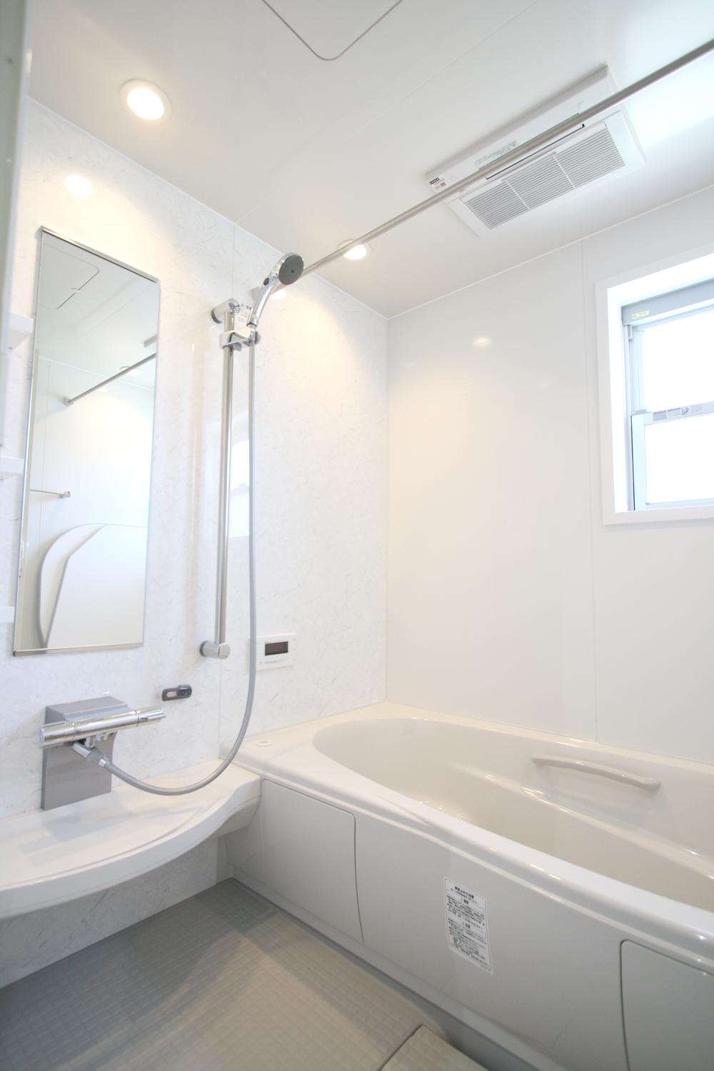 Bathroom. All lighting is clean, down light.  Feature-packed full with usability emphasis